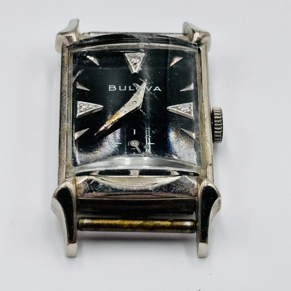 Vintage 1956 Bulova 10K Gold Filled Watch HEAD Black Dial L6 B278378 NOT WORKING